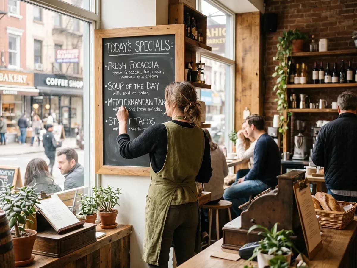 Owner writing the day’s dishes onto a board